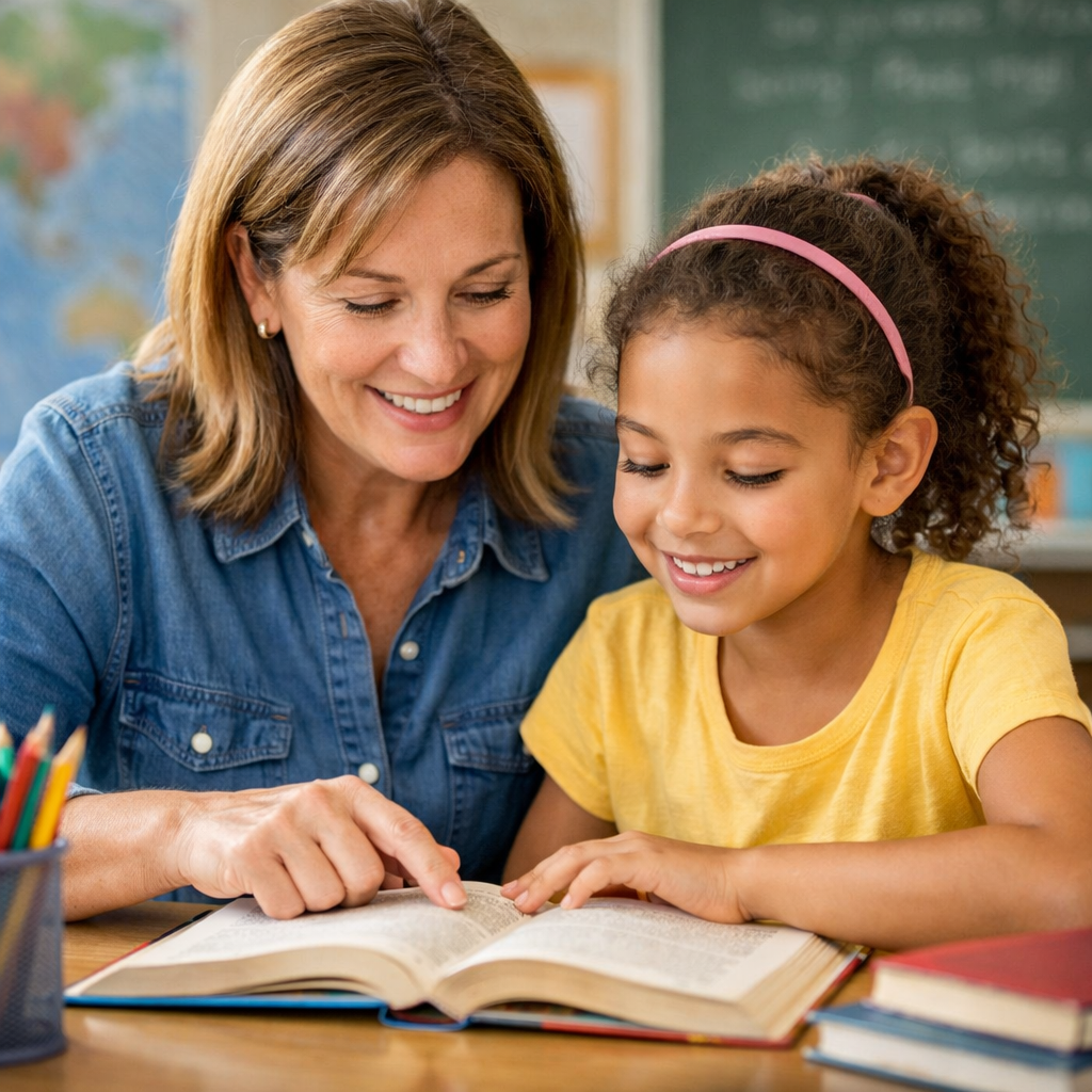 teacher and student reading